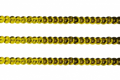 Пайетки "ОмТекс" на нитях, SILVER-BASE, 6 мм С / упак.73+/-1м, цв. А-1 - т.золото - купить в Санкт-Петербурге. Цена: 468.37 руб.