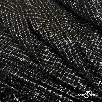 Ткань костюмная с пайетками, 100%полиэстр, 460+/-10 гр/м2, 150см #309 - цв. чёрный - купить в Санкт-Петербурге. Цена 1 203.93 руб.