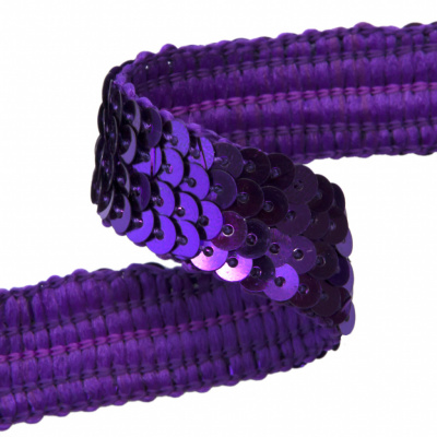 Тесьма с пайетками 12, шир. 20 мм/уп. 25+/-1 м, цвет фиолет - купить в Санкт-Петербурге. Цена: 778.19 руб.